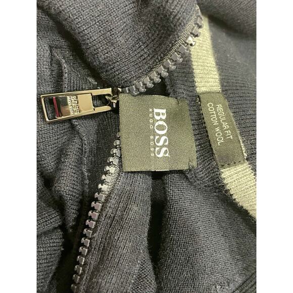 Hugo Boss Sweater 100% Wool grandpa Navy Blue Half Zip Sz M Classy Sophisticated - Picture 12 of 15